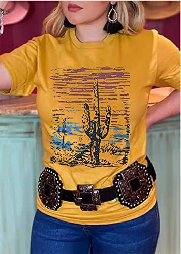 נשים מערבי מדבר קקטוס חולצה בציר רטרו שקיעת קקטוס גרפי חולצה בוקרת מזדמן חולצה חולצות טיז