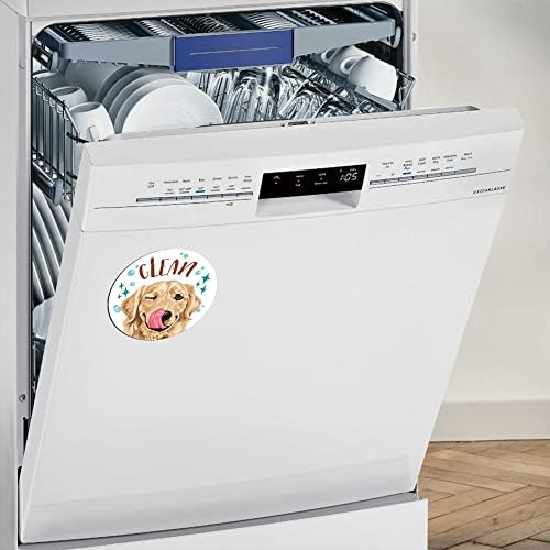 וירסטר 3.5 אינץ מדיח כלים נקי מלוכלך להעיף סימן דו צדדי קישוט למטבח מדיח כלים מכונת כביסה, גולדן רטריבר