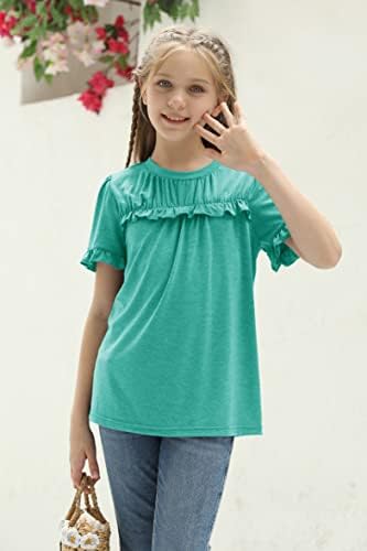 בנות חמוד קצר שרוול טוניקת חולצות מקרית רופף לפרוע חולצות ילדים קיץ רך חולצות גודל 4-15 שנים