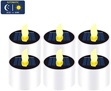 Evasie Solar Tealight נרות חיצוניים אטומים למים, 6 אריזות אורות תה נטולי סולארי המופעלים על ידי סולארי עם חיישן Dusk to Dawn, אורות לבנים חמים