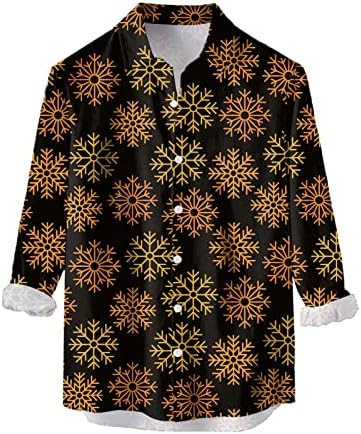 חולצות כפתור לחג המולד של Wocachi לגברים, שרוול ארוך 3D חג המולד של פתית שלג הדפסת חולצות הוואי חולצות מזדמנים