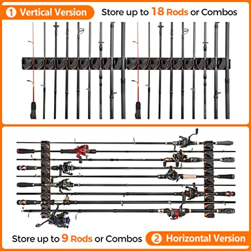 Plusinno V9 מחזיקי חכה אנכיים, 2 חבילות מחזיקי מוט דיג רכובים על קיר, מתלים של חור דיג מחזיקים עד 18 מוטות או שילובים, מחזיקי מוט דיג למוסך, מתאימה לרוב המוטות בקוטר 3-19 ממ