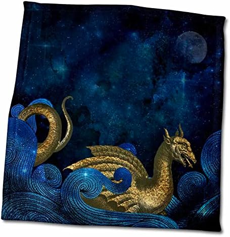 3drose תקציר איור של לילה וכוכבים - דרקון פנטזיה נצנצים זהב - מגבות