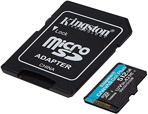 כרטיס זיכרון של קינגסטון 512 ג ' יגה-בייט עם מתאם עובד עם גופרו גיבור 10 מחלקה 10, וי-30, א2, אס-די-אקס-סי צרור עם הכל חוץ מקורא כרטיסי מיקרו-אס-די סטרומבולי