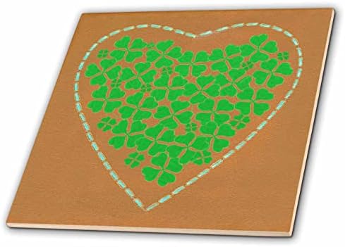 3ציור ורדים של שמוקים ירוקים בלב מתאר על רקע חום - אריחים