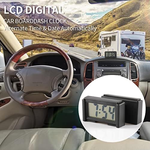 שעון רכב מיני של Uyye שעון דיגיטלי קטן -אביזרי שעון מכוניות עם מסך LCD ברור פונקציית מקרה -שעון דיגיטלי דבקת עצמית עבור לוח מחוונים למכונית