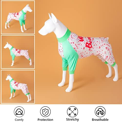לובינפט כלב פיג 'מה גדול, הגנה אופרטיבית, 4 רגליים צווארון גבוה כלבים, קל משקל נמתח הדפס פרחוני לבן, הדפסים אדומים פיג' מה כלב גדול כמו חולצת בסיס עבור שמלות כלב
