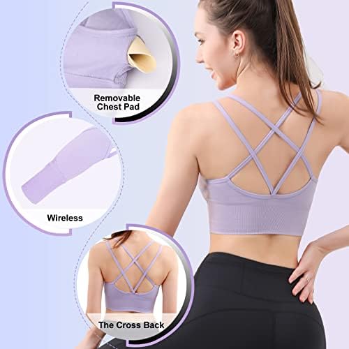 Mirachia Criss Cross Back Sports Brais עבור נשים מרופדות ספורט ספורט רצועות חזיית ריבוי תאיליות יוגה כושר גופיה