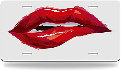 לוחית רישוי שפתיים של סווונו, אופנה סקסית אישה סקסית אדומה נושכת שפתיים רישוי לוחית דקורטיבית לוחית קדמית קדמית תג 6 x12