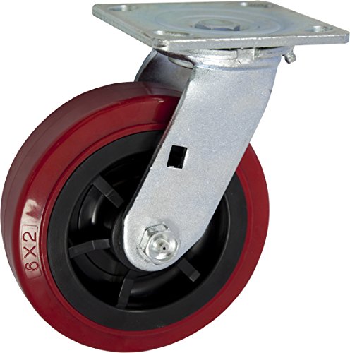 סט גלגלים כבד של 6 x 2 של 4-2 גלגלים מסתובבים ו -2 גלגלים נוקשים - 3600 קילוגרם לסט של 4 - - פוליאוריטן אדום כהה על ליבת פוליאולפין שחורה - גלגלי המותג של Casterhq