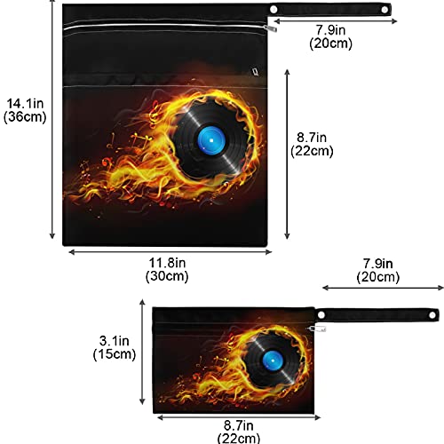 ויסונני ויניל אש להבת 2 יחידות שקית רטובה עם כיסי רוכסן תיק חיתולים מרווח לשימוש חוזר ונשנה לטיולים, חוף, מעונות יום, טיולון, חיתולים, בגדי כושר מלוכלכים, בגדי ים רטובים, מוצרי טיפוח