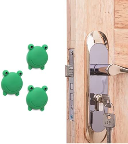 מגן קיר על ידית דלת ירוקה, מגן קיר גומי צפרדע רך, חבילת פגוש של דלת דלת עצמית של 3 של 3
