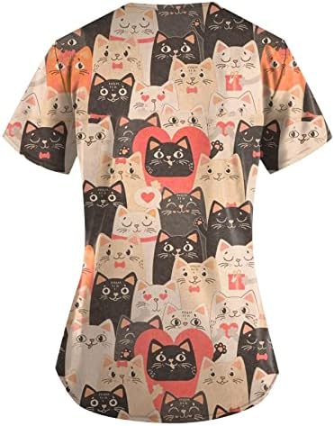 קרצוף לנשים, חולצות קאוואי הדפס חיות חולצות כלב חתול צמרות גרפיות עם כיס V סווטשירטים