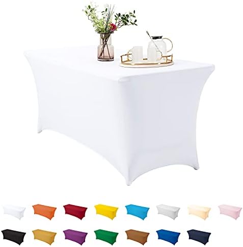Manmengji Spandex White Spandex Cover 6 ft, מתיחת מפות שולחן לשולחנות מתקפלים סטנדרטיים, מטליות שולחן מלבניות אוניברסאליות לחתונה, אירועים, מסיבה ואירועים