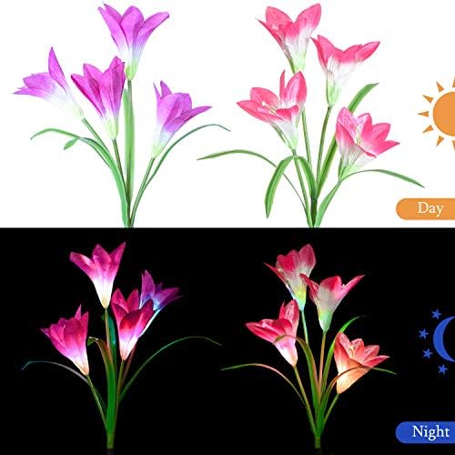 אורות גן שמש חיצוניים - אורות פרחים סולאריים משודרגים, שינוי צבע רב אורות פרחי שושן לפטיו, קישוט חצר, פרח גדול יותר ופנל סולארי רחב יותר
