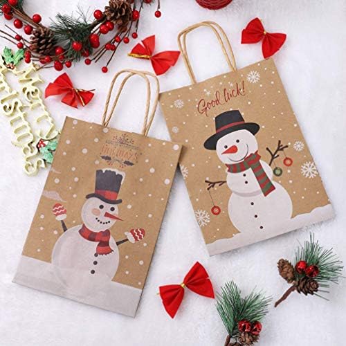 DOITOOL 12 יחידות חג המולד קראפט שקיות נייר מתנה עם ידיות, תיקים שונים לשימוש חוזר לחג המולד, חג המולד נותן שקיות מתנה לחג מסיבות חג המולד