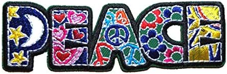 מכתבי שלום טלאי עם פרחים שלט צבעוני - ברזל על/תפור - טלאי היפי רטרו, אפליקציה חמודה למעילים, ג'ינס, בגדים, תרמילים, תיקים תיקים