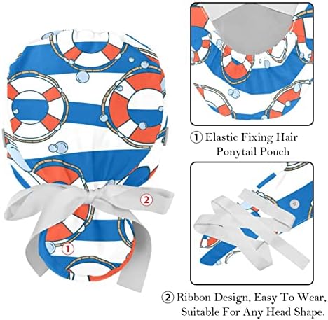 כובע עבודה של כדור עם כפתור ורצועת זיעה, 2 חבילות ניתוח ניתוחי לשימוש חוזר כובעי קוקו, רב צבעוני, רב צבע