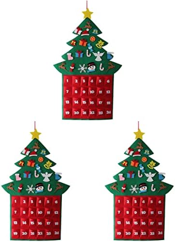 3 יחידות עץ ירוק אדוונט תליית חג המולד הרגיש דקור לוח שנה פסטיבל לילדים כהים ספירה לאחור