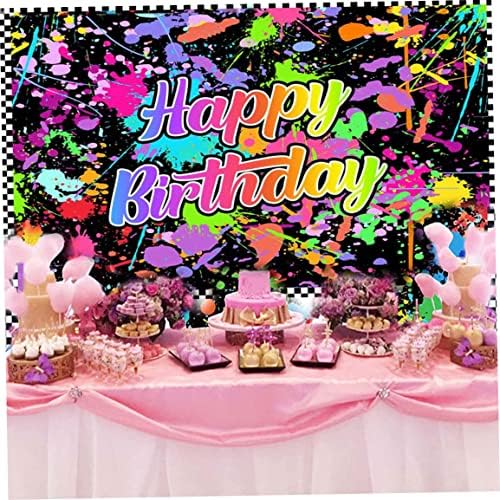 יום הולדת שמח צילום תפאורה 7x5ft עם 4 ווים קישוטים גרפיטי צבעוניים לילדים באנר צילום לסטודיו ליום הולדת.