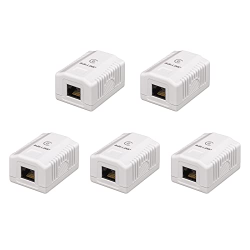 IWillink Cat6 Ethernet Surface Mount Box, 1-Port RJ45 Jacke Mount Mount Box, 5 חבילה, לבן