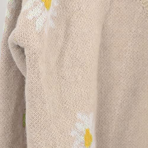 קרדיגן 2 קראט לנשים חמוד דייזי פרחוני הדפסת סוודר מזדמן ארוך שרוול פתוח קדמי כפתור רופף הלבשה עליונה מעילים