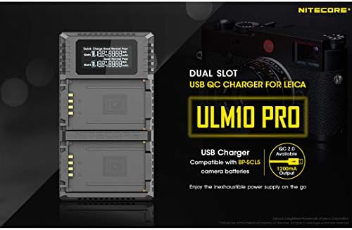 Nitecore ULM10 PRO דיגיטלי Quickarghargharge מטען סוללות USB תואם לסוללות Leica BP-SCL5 ו- Lumentac QC3.0 מתאם טעינה