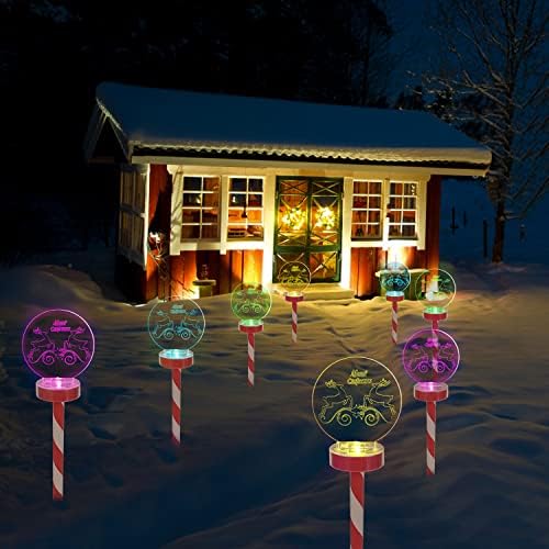 נתיב איילים לחג המולד אורות קישוט חיצוני - 4 חבילות אורות קני סוכריות אטומות למים אורות כתב אורות, אוטומטית 7 צבע משתנים מסלול סולארי לחג המולד אורות גן גן עבור מסלול הליכה של חצר הפטיו