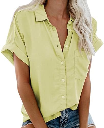חולצה חולצה לנשים קיץ סתיו קצר שרוול 2023 צב צוואר כפתור למטה עד רגיל רופף בכושר רגוע בכושר טי