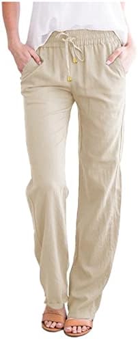 מקרית קיץ פשתן מכנסיים לנשים רחב רגל מכנסיים עם כיסים רופף בכושר טהור צבע ישר רגל מכנסיים חוף מכנסיים