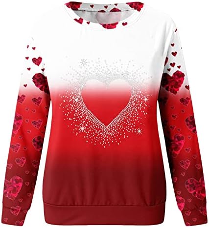 האהבה חולצות לנשים לב פרחוני הדפסת סוודר קל משקל בסיסי עגול צוואר ארוך שרוול חולצות חולצות