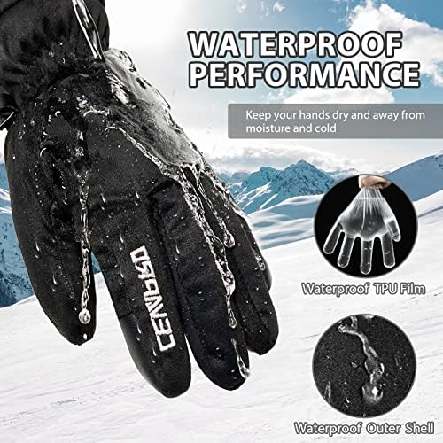 כפפות חורף של Cevapro -30 ℉ כפפות תרמיות אטומות למים גברים נשים, זמש זמש 3 מ 'כפפות מבודדות לנהיגה סקי טיולים במזג אוויר קר