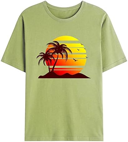 חולצה לגברים מקרית קיץ קצר שרוול גרפי טי עגול צוואר אופנה דקל עץ הדפסת חוף חולצות חולצה חולצות