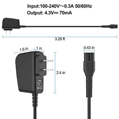 מטען מכונת גילוח חשמלית 4.3 וולט 70 מיליאמפר לפיליפס א00390, לפיליפס נורלקו אונבלייד ש 2520-סדרה, ש 2520/90, ש 2520/70, ש 2520/72, טיפוח גוזם תער כוח מתאם כבל אספקת חשמל