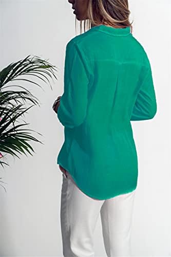 Andongnywell דש מזדמן חולצת שרוול ארוך חולצה ללבוש נשים ללבוש צמרות גדולות של צבעוניות