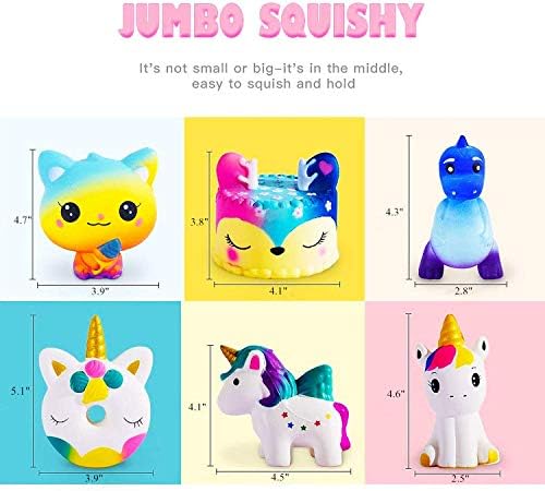 סט צעצועים של Squishies Squishies Squishies Squishies - עוגת איילים ג'מבו, סופגנייה חד קרן, דינוזאור, סוס חד קרן, חתול גלידה קוואי איטי צעצועים עולים ועובדים לילדים.