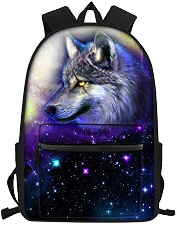 DOGINTHEHOLE GALAXY WOLF הדפס בעלי חיים הדפסים ניידים תרמיל לתרמיל בית ספר לילדים לתלמידים יסודיים.