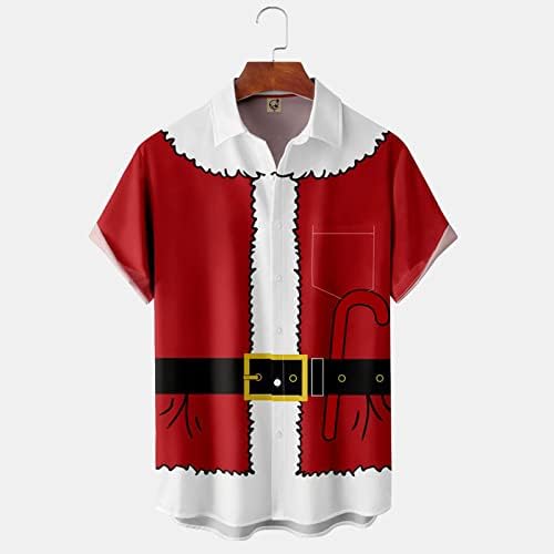 Wybaxz 2022 לחג המולד גברים חג המולד מתנה סנטה 3D כפתור הדפסה דיגיטלית דש דש חולצת שרוול קצר חולצה חולצה 3D