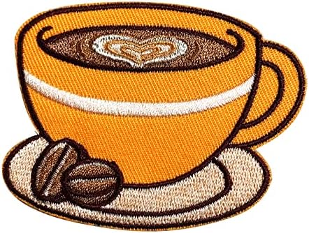 ברזל Wikineon על טלאי רקום, שתיית טלאי קפה קפה כוס צהוב - יישומי לתג ברזל על תפור על סמל טלאי DIY אביזרים מושלמים למעילים, בגדים, כובעים וג'ינס