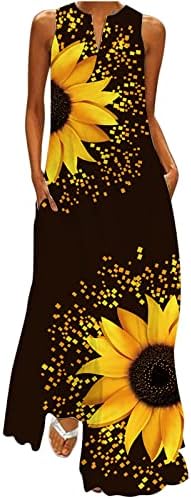 WPOUMV שמלות הדפס פרחוניות לנשים ללא שרוולים בקיץ V Neck Maxi שמלת טרנדי מזדמן חוף לונג חוף עם כיסים
