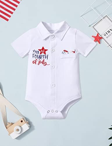 קווינסטייל 4 ביולי תלבושת תינוקת תלבושת שרוול קצר ג'נטלמן רומפר חולצה דגל אמריקאי תלבושת מכנסיים קצרים
