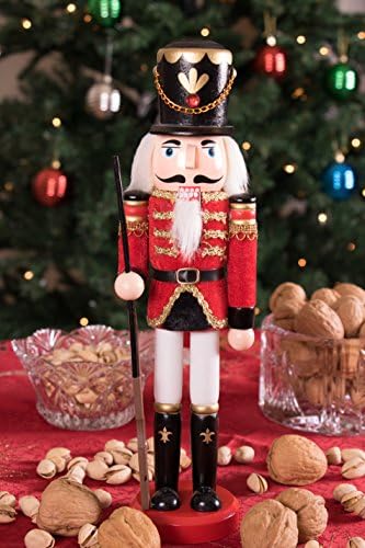 חכם יצירות אדום מעיל 12 אינץ מסורתי עץ מפצח אגוזים, חגיגי חג המולד עבור מדפים ושולחנות